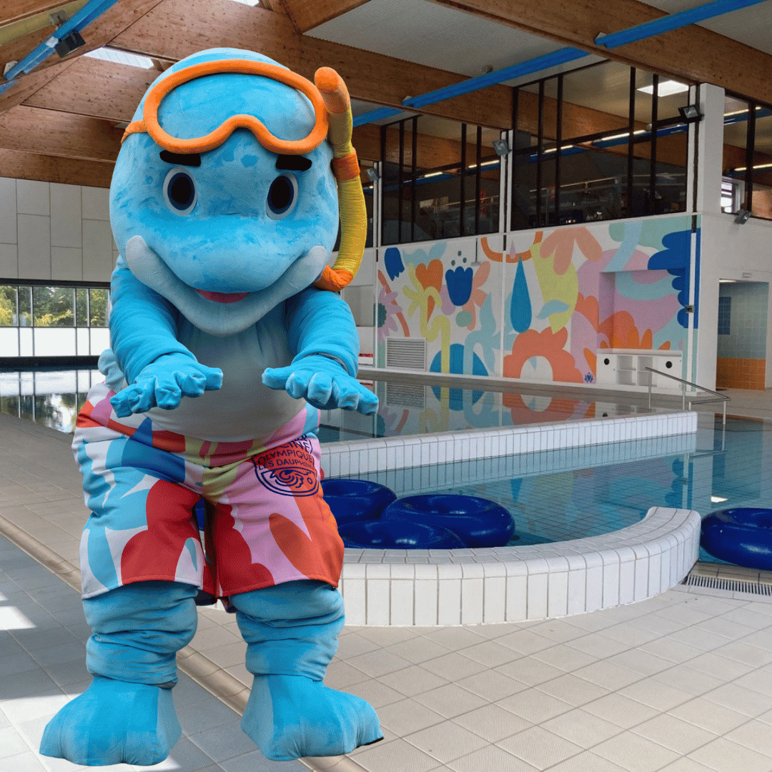 Character design and mascot production by Progimpex. Piscine Olympique